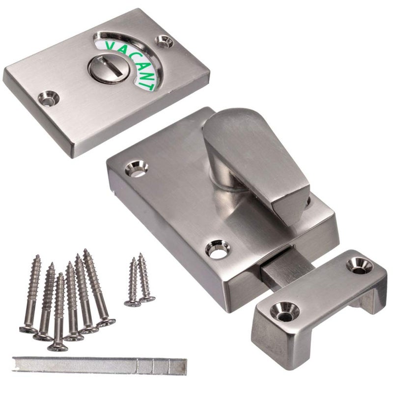 LVOERTUIG Door Lock Indicator,Toilet Bathroom Lock Vacant/Engaged Chrome Latch Indicating DeadBolt Public Restroom Toilet Privacy Partition Door Lock Latch (Satin Nickel) - Image 1